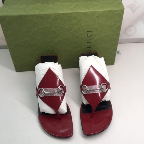 New Authentic Gucci Horsebit Kitten Heel Flip Flop – Red/Silver - Picture 5 of 11